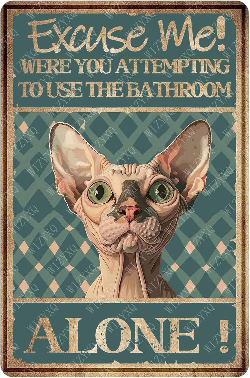 Home Alone Bathroom - لافتات معدنية بتصميم قطة عديمة الشعر