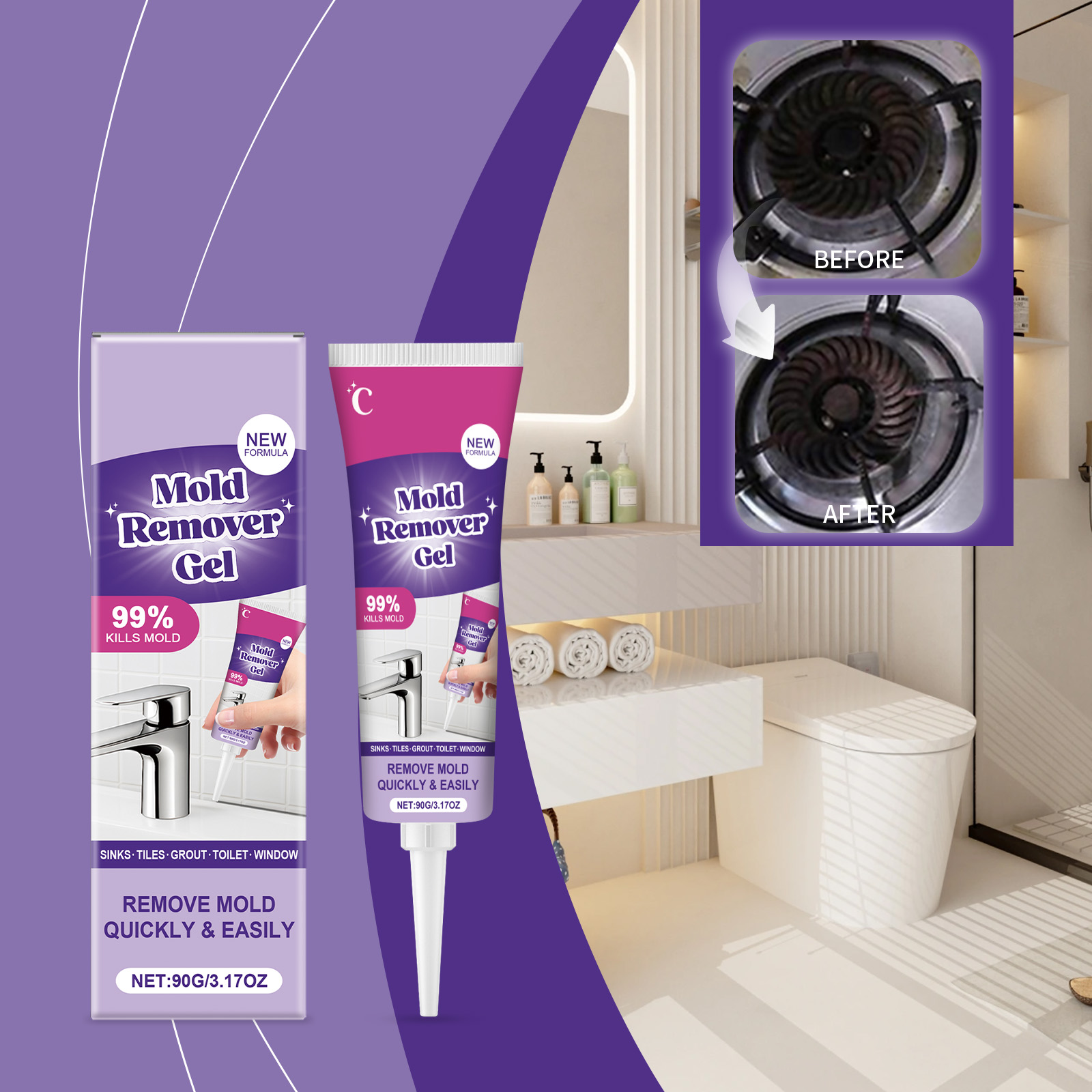 Home Bathroom Cleaning Solution - جل مزيل للعفن سريع المفعول، منظف
