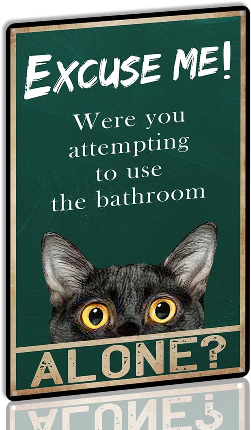 Home Alone Bathroom - لافتة معدنية مضحكة بتصميم قطة سوداء
