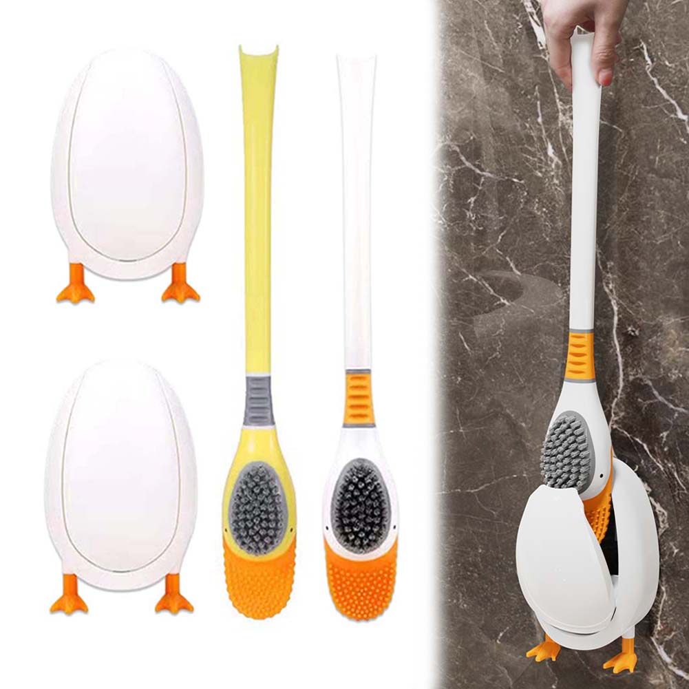 Home Bathroom Cleaning Kit - فرشاة مرحاض سيليكون مع حامل، رأس