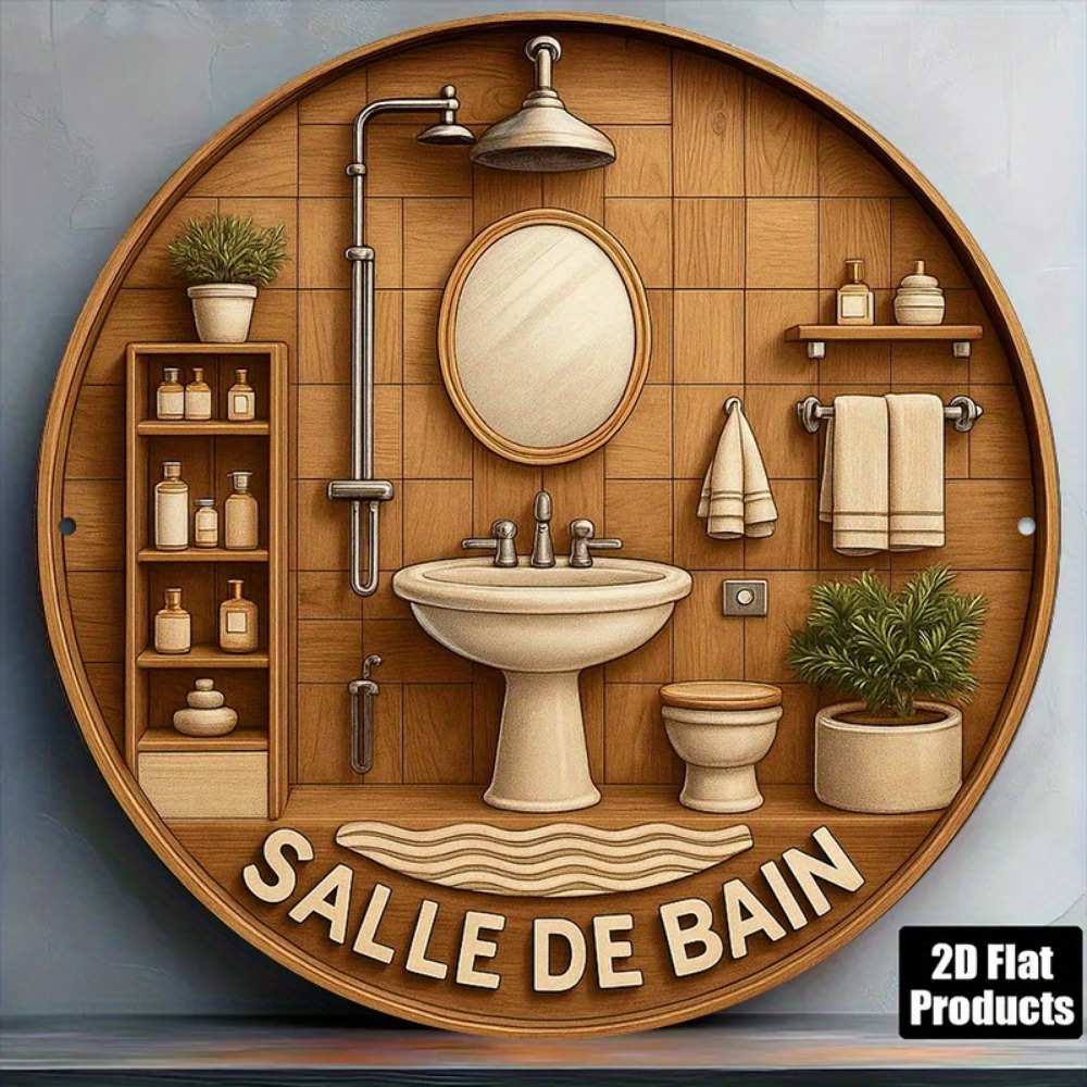 Home Bathroom Wall Decor - لوحة جدارية دائرية من الألومنيوم مقاس
