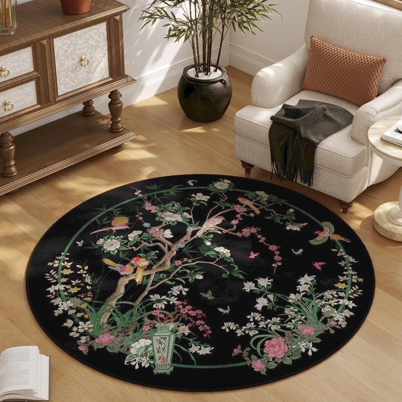 Zara Home Bathroom Rug - الصينية الأزهار الطيور نمط جولة البساط